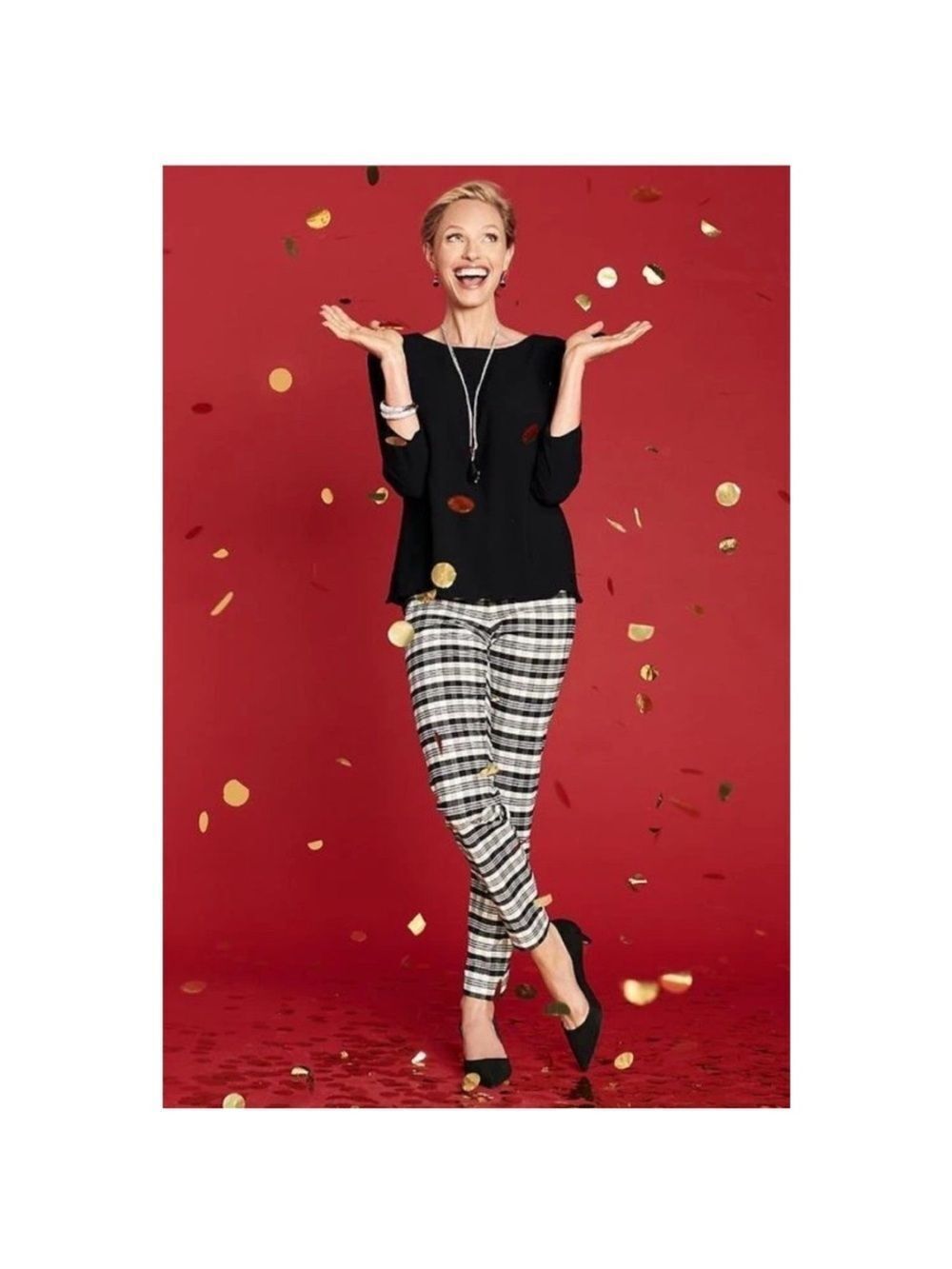 TALBOTS Black & White Plaid Side Zip Cotton Pants Size 14